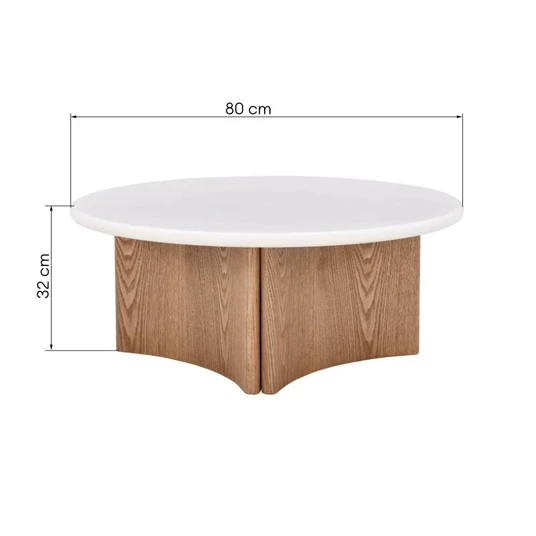 Kavos staliukas Marlo, 80 cm, mikrocementas, kreminės baltos / ąžuolo spalvos