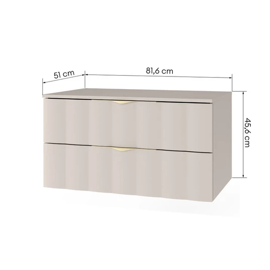 Spintelė po praustuvu Omi, 80 cm, banguotas fasadas, auksinės rankenos, kašmyro smėlio spalvos