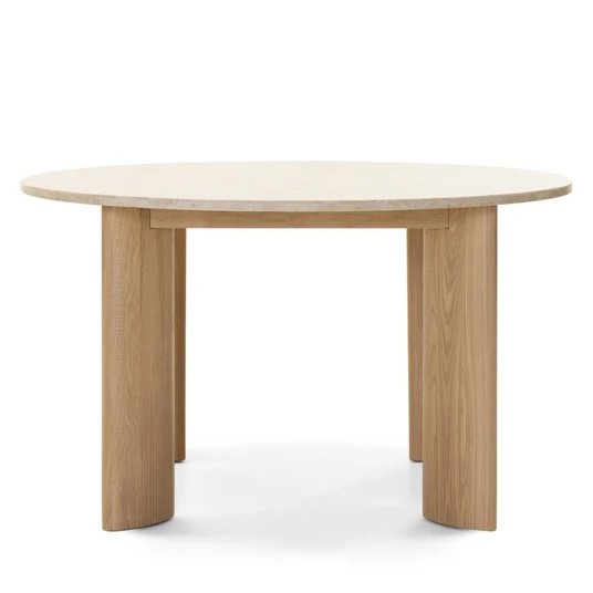 Valgomojo stalas Rimley, apvalus, 130 cm, travertino / uosio