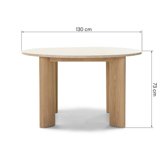 Valgomojo stalas Rimley, apvalus, 130 cm, travertino / uosio