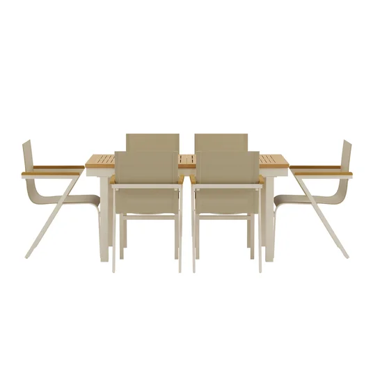 Panama Table - Nature with 6 Mexico Chair - Beige