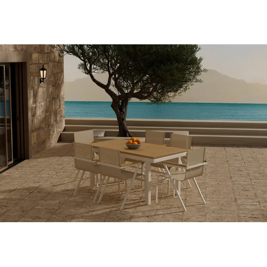 Panama Table - Nature with 6 Mexico Chair - Beige