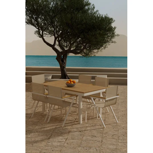 Panama Table - Nature with 6 Mexico Chair - Beige