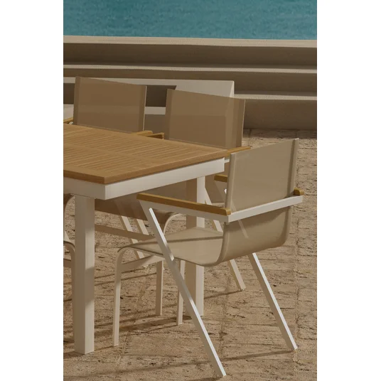 Panama Table - Nature with 6 Mexico Chair - Beige