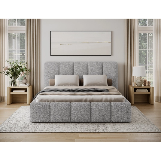 Lova Edvige+ su patalynės dėže, su grotelėmis ir su pakėlimo mechanizmu 140x200, pilka spalva