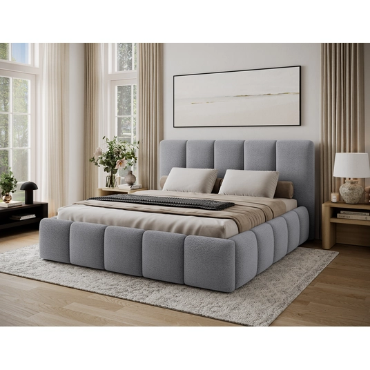 Lova Edvige+ su patalynės dėže, su grotelėmis ir su standartiniu pakėlimo mechanizmu 180x200, pilka spalva