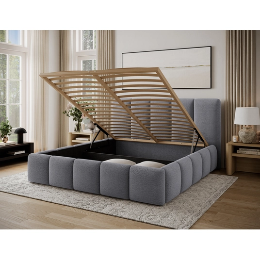Lova Edvige+ su patalynės dėže, su grotelėmis ir su standartiniu pakėlimo mechanizmu 180x200, pilka spalva