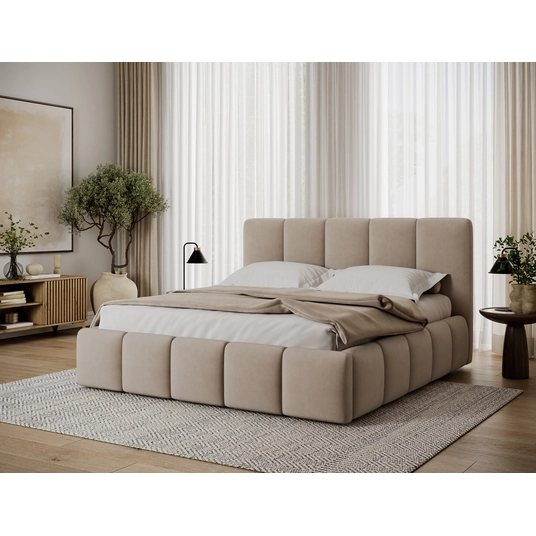 Lova Edvige+ su patalynės dėže, su grotelėmis ir su pakėlimo mechanizmu 160x200, smėlio spalva