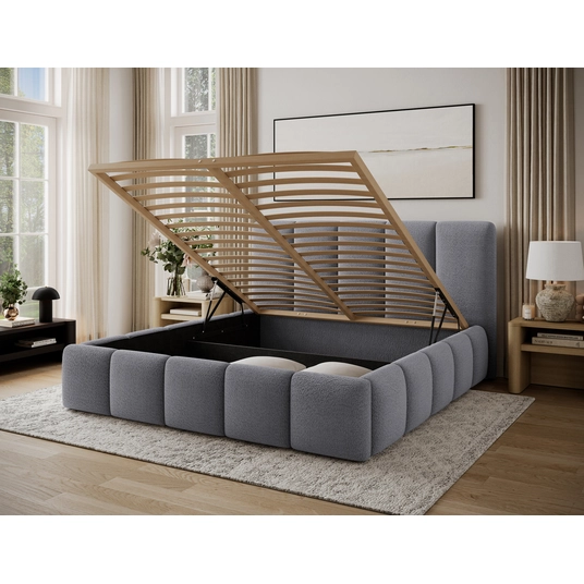 Lova Edvige+ su patalynės dėže, su grotelėmis ir su pakėlimo mechanizmu 140x200, pilka spalva