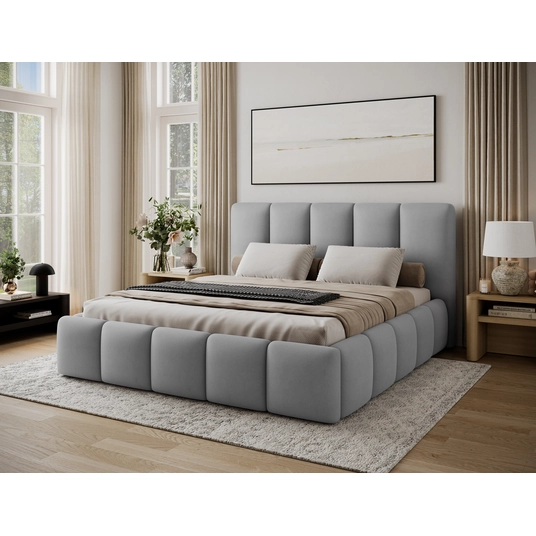 Lova Edvige+ su patalynės dėže, su grotelėmis ir su standartiniu pakėlimo mechanizmu 140x200, pilka spalva