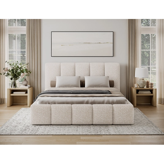 Lova Edvige+ su patalynės dėže, su grotelėmis ir su standartiniu pakėlimo mechanizmu 180x200, smėlio spalva