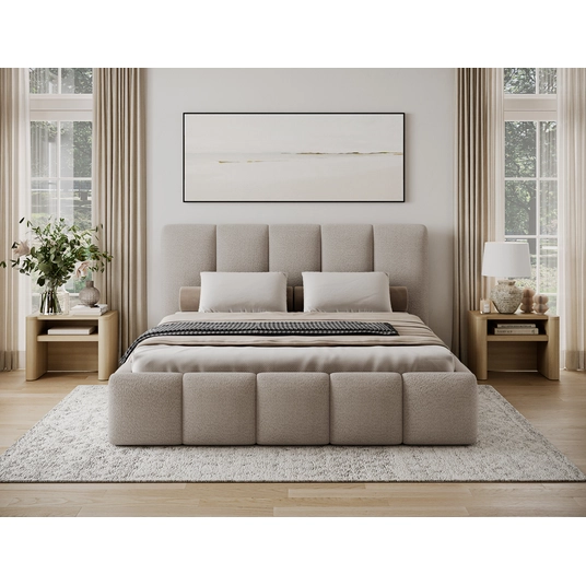 Voodi Edvige+ voodipesukastiga, liistudega ja standardse tõstemehhanismiga 160x200, hall