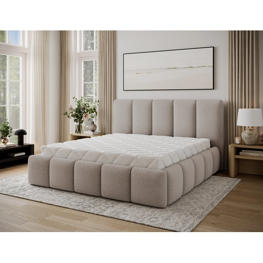 Voodi Edvige+ voodipesukastiga, liistudega ja standardse tõstemehhanismiga 160x200, hall