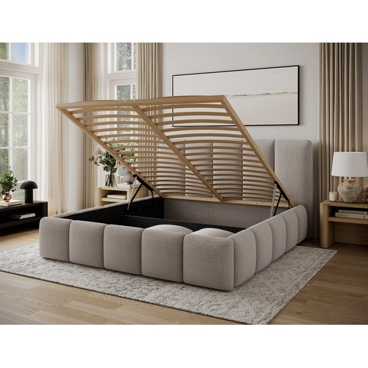 Voodi Edvige+ voodipesukastiga, liistudega ja standardse tõstemehhanismiga 160x200, hall