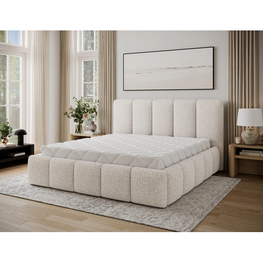 Lova Edvige+ su patalynės dėže, su grotelėmis ir su pakėlimo mechanizmu 140x200, smėlio spalva