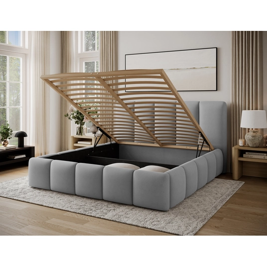 Lova Edvige+ su patalynės dėže, su grotelėmis ir su pakėlimo mechanizmu 140x200, pilka spalva