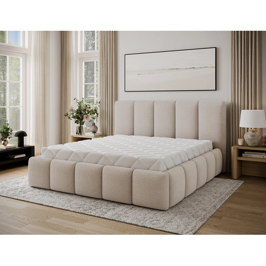 Lova Edvige+ su patalynės dėže, su grotelėmis ir su pakėlimo mechanizmu 180x200, smėlio spalva