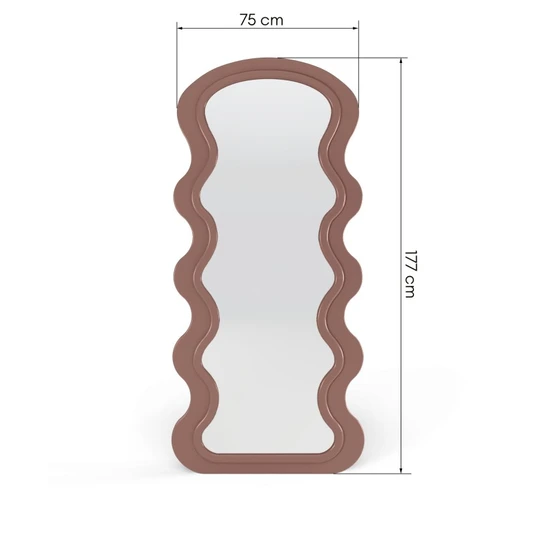 Veidrodis Vale, mediniame rėmelyje, banguotas, organiškos formos, 177 × 75 cm, mocha mousse spalvos