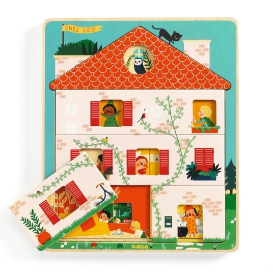 Djeco 3 sluoksnių medinė dėlionė - Namas DJ01489
