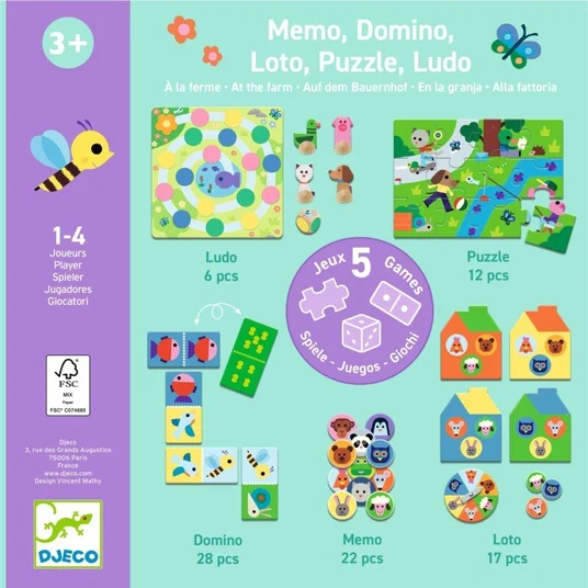 Djeco Mokomųjų žaidimų rinkinys - Ūkyje (5 žaidimai) DJ08275