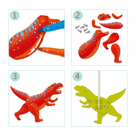 Djeco Kūrybinis rinkinys lėlės-marionetės - Dinozaurai (6 vnt.) DJ09680