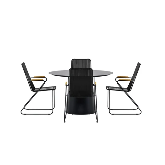 Lanzo Table - Black with 4 Bois Chair - Black