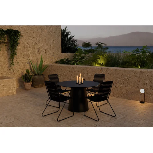 Lanzo Table - Black with 4 Bois Chair - Black