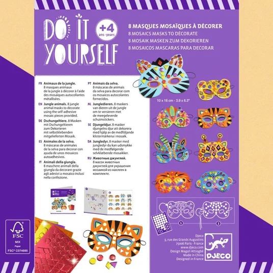 Djeco DIY - mosaiikmaskid - džungliloomad DJ07900