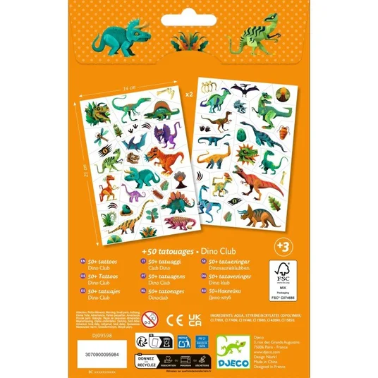 Djeco Tatuiruotės - Dinozaurai (50+ tatuiruočių) DJ09598