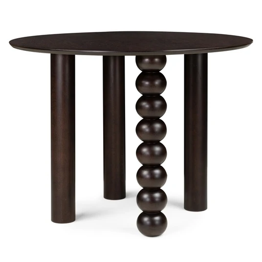 Stalas Bolla, apvalus, 100 cm, dekoratyvinė kojelė su rutuliais, ąžuolo fanera / riešutmedžio spalvos