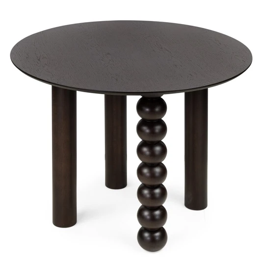 Stalas Bolla, apvalus, 100 cm, dekoratyvinė kojelė su rutuliais, ąžuolo fanera / riešutmedžio spalvos