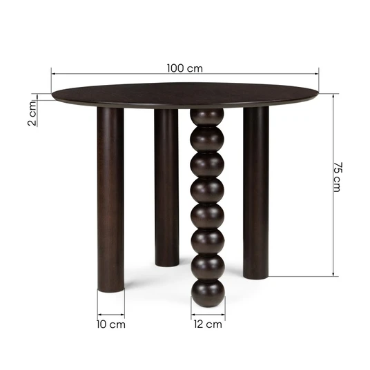 Stalas Bolla, apvalus, 100 cm, dekoratyvinė kojelė su rutuliais, ąžuolo fanera / riešutmedžio spalvos