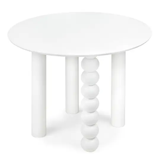 Stalas Bolla, apvalus, 100 cm, dekoratyvinė kojelė su rutuliais, bukmedžio fanera / baltos spalvos