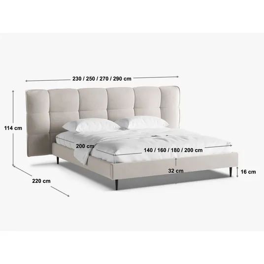Velvet Storage Bed With Headboard, "Eric", 230x220x114 Made in Europe