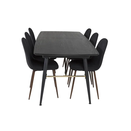 Gold Extention table - 180/220*85*H76 Black Veneer - Black legs - Brass details+Polar Dining Chair - Walnut Legs - Black Fabric_6