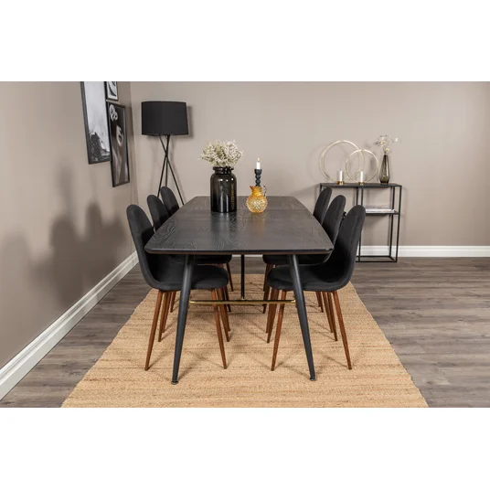 Gold Extention table - 180/220*85*H76 Black Veneer - Black legs - Brass details+Polar Dining Chair - Walnut Legs - Black Fabric_6