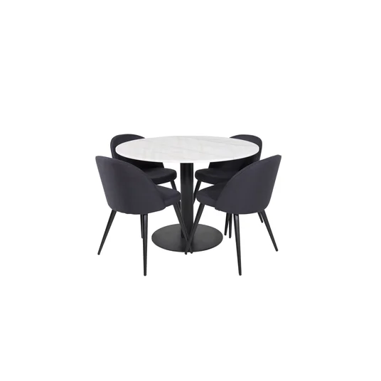 Estelle Round Dining Table ø106 H75 - White / Black+Velvet Dining Chiar - Blac