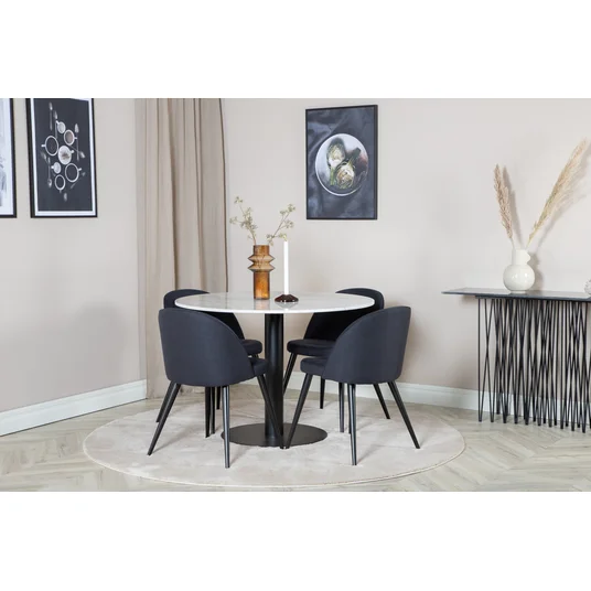 Estelle Round Dining Table ø106 H75 - White / Black+Velvet Dining Chiar - Blac