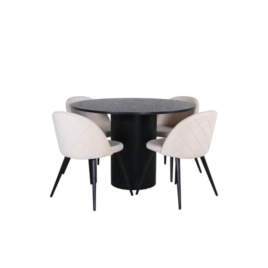 Bianca Round Dining Table - Black / Black Veneer+Velvet Stitches Chair - Black / Beige Velvet_4