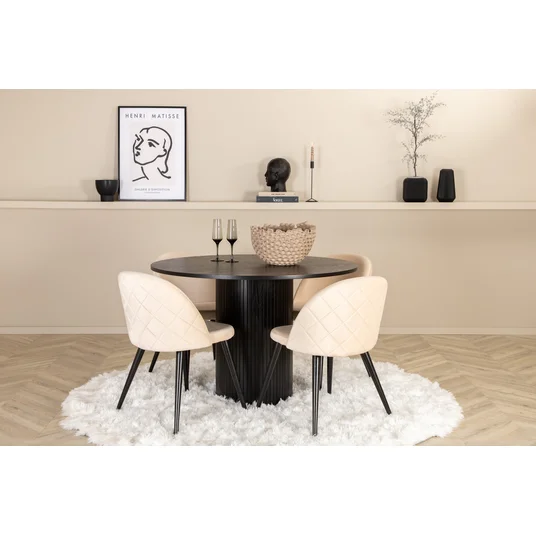 Bianca Round Dining Table - Black / Black Veneer+Velvet Stitches Chair - Black / Beige Velvet_4