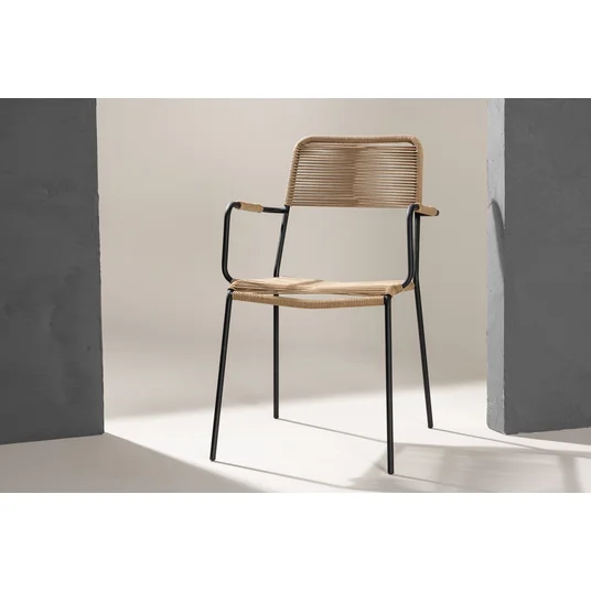 Lindos - Armchair - Black Alu / Latte Rope
