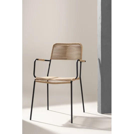 Lindos - Armchair - Black Alu / Latte Rope