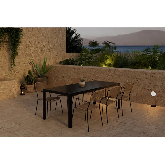 Break Table - Black with 6 Lindos Chair - Latte