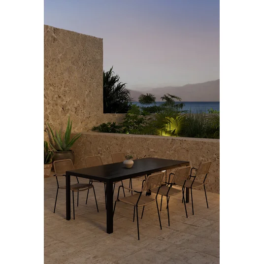 Break Table - Black with 6 Lindos Chair - Latte