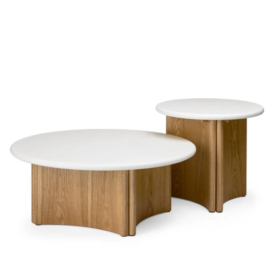 Šoninis staliukas Marlo II, 50 cm, mikrocementas, kreminės baltos / ąžuolo spalvos