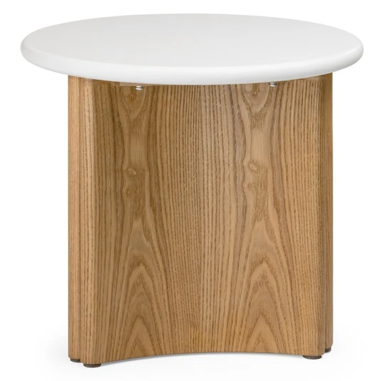 Šoninis staliukas Marlo II, 50 cm, mikrocementas, kreminės baltos / ąžuolo spalvos