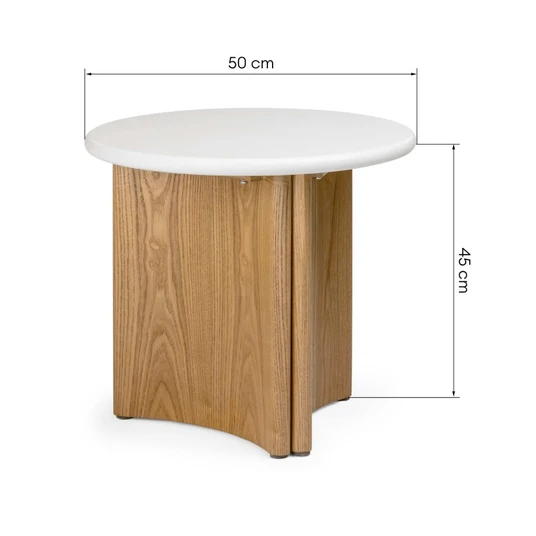 Šoninis staliukas Marlo II, 50 cm, mikrocementas, kreminės baltos / ąžuolo spalvos