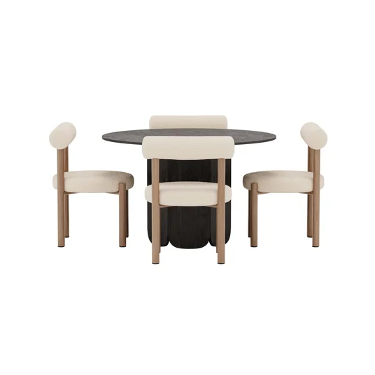 Tekla Round Dining Table Ø120x75 Black 3D + Tillo Chair 2-pack Woodlook/White _4