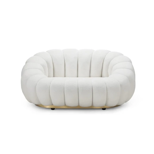 Sofa Firenze, dvivietė, bouclé, apvalūs kontūrai, baltos spalvos