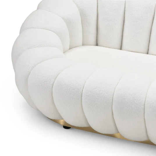 Sofa Firenze, dvivietė, bouclé, apvalūs kontūrai, baltos spalvos